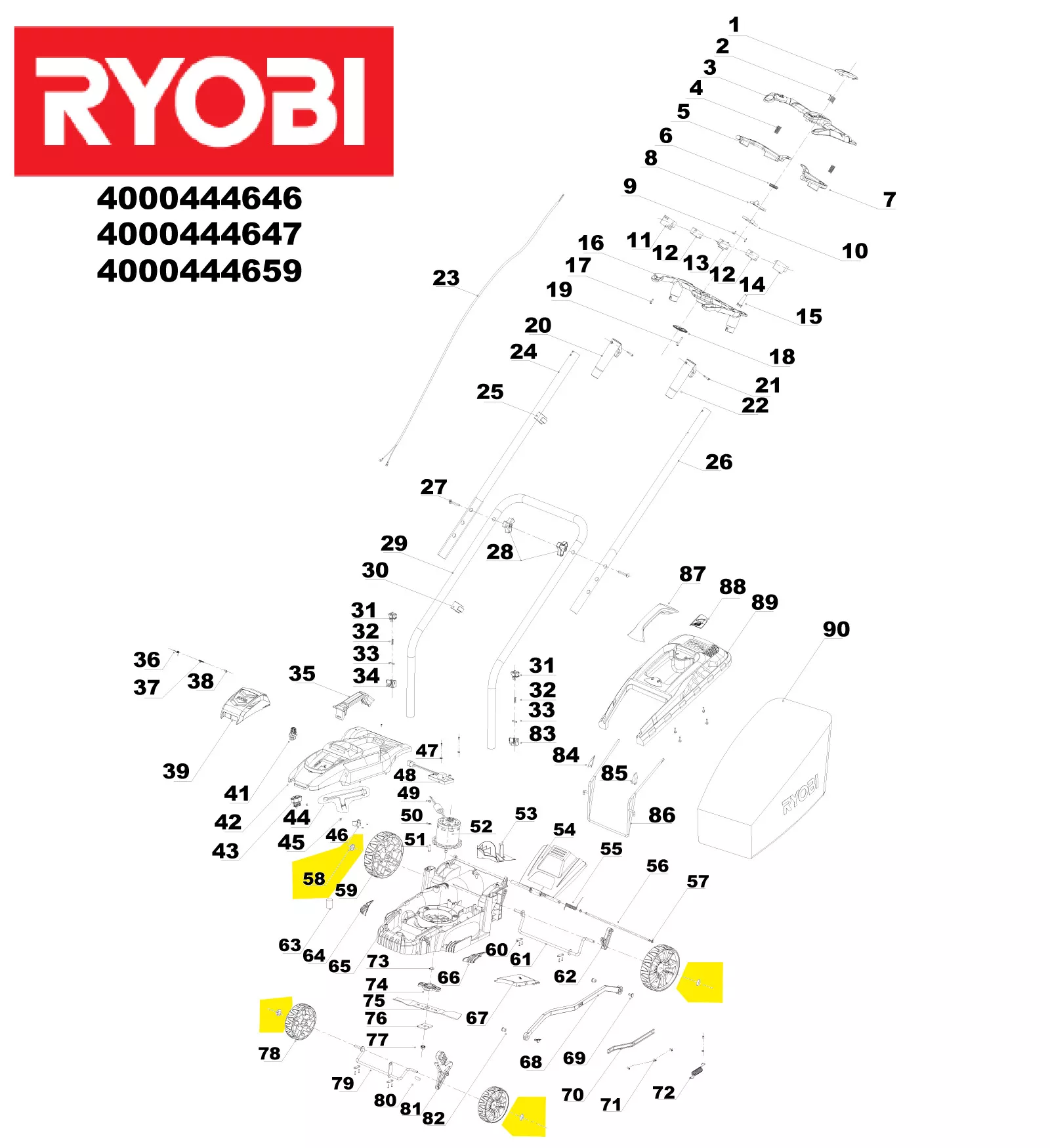 capuchon roue tondeuse à gazon réf. 5131037045 Ryobi